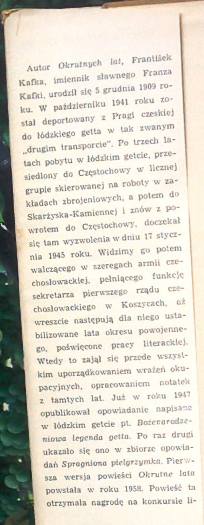 František Kafka,   Okrutne lata,   Przekład H. Gruszczyńska-Dębska,   Wyd 2